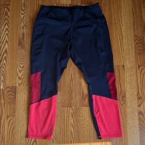 all in motion Navy Leggings w/Red Pink Panels Side Pockets Lightweight Size XL